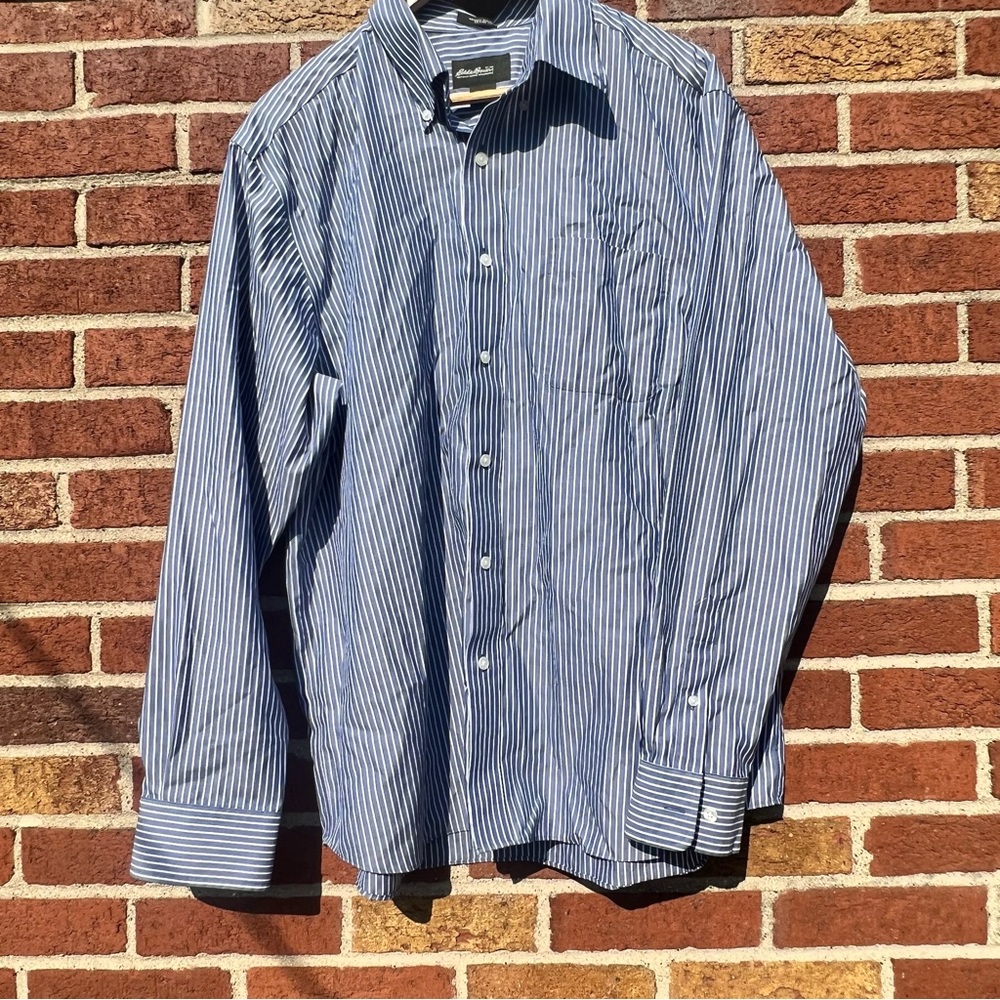 Eddie Bauer Men Shirt Relaxed Fit Button Down Striped Blue Long Sleeve Cotton XL